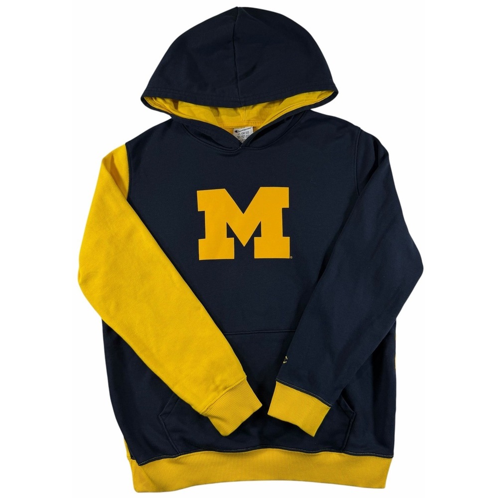 University of Michigan Wolverines Champion Hoodie Youth 10/12 Navy Blue Yellow